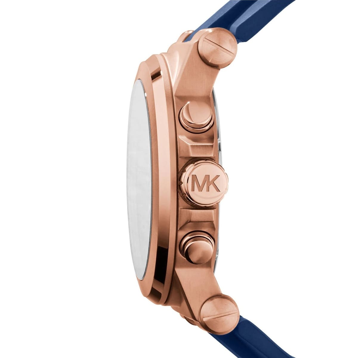 Side profile of Michael Kors Dylan MK8295 blue rubber strap watch