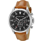 Michael Kors MK8333 silver stainless steel case brown leather strap watch