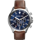 Michael Kors Gage MK8362 men's blue dial brown leather chronograph watch front view