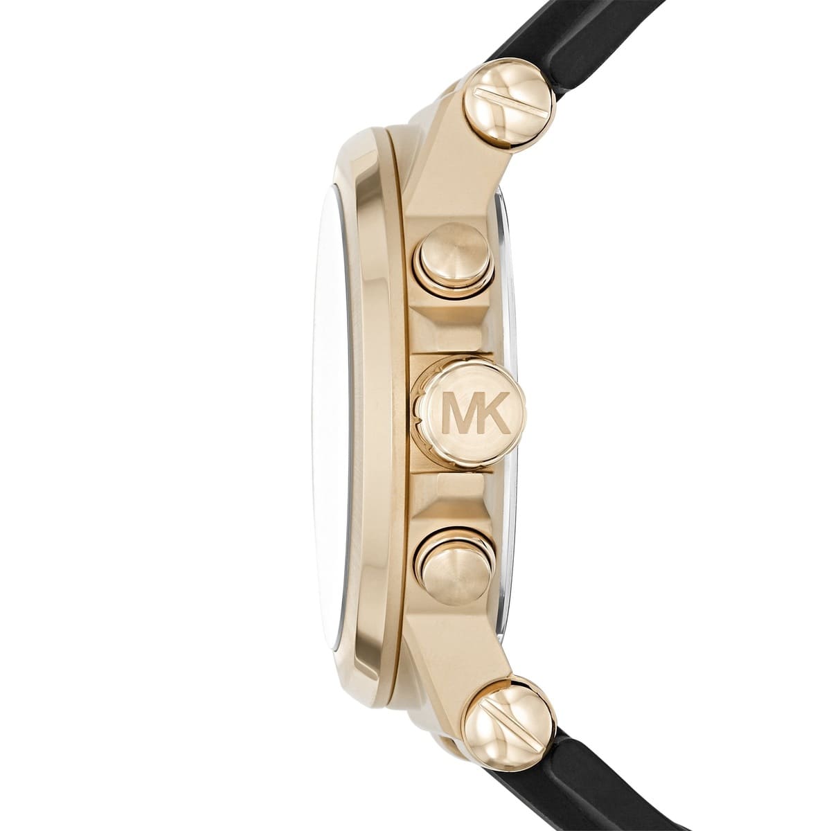 Side profile of Michael Kors Dylan MK8445 black rubber strap watch