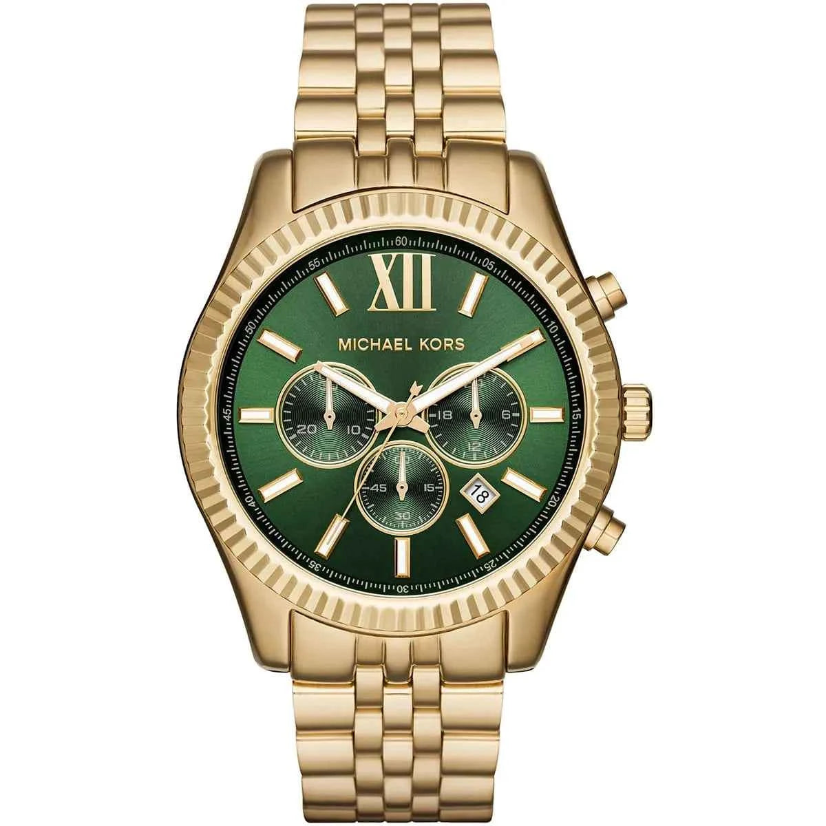 Michael Kors Lexington MK8446 Men's Green Dial Gold Stainless Steel Chronograph Watch