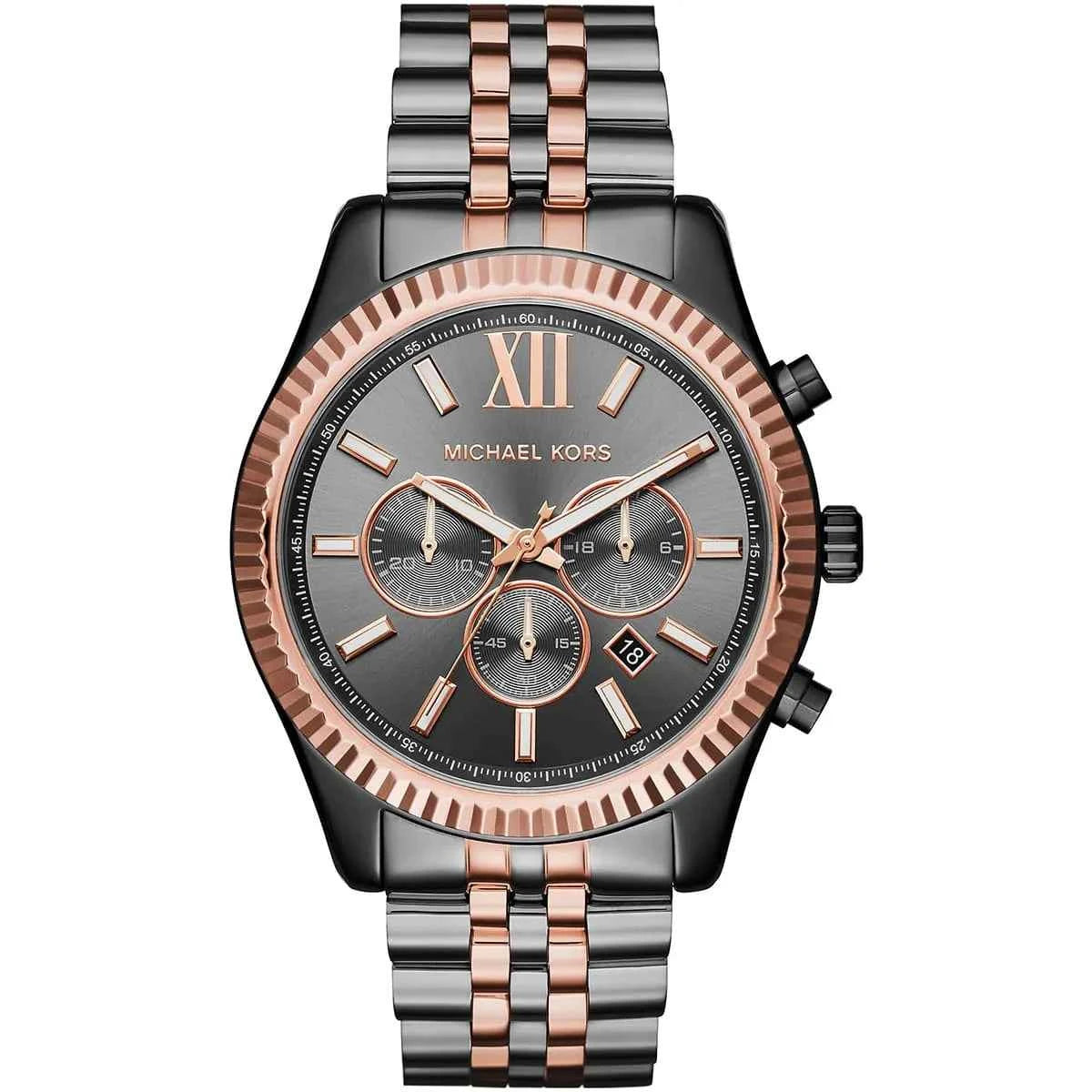 Michael Kors Lexington MK8561 Men's Gray Dial Gray & Rose Gold Stainless Steel Chronograph Watch