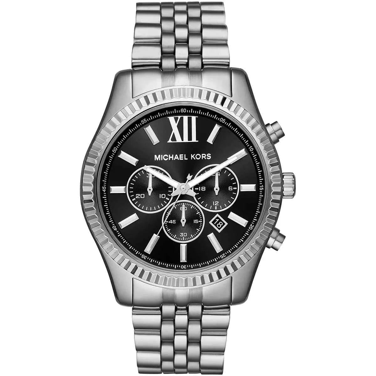 Michael Kors Lexington MK8602 Men's Black Dial Silver Stainless Steel Chronograph Watch