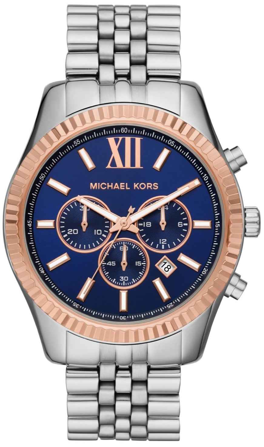 Michael Kors Lexington MK8689 Men's Blue Dial Silver Stainless Steel Chronograph Watch