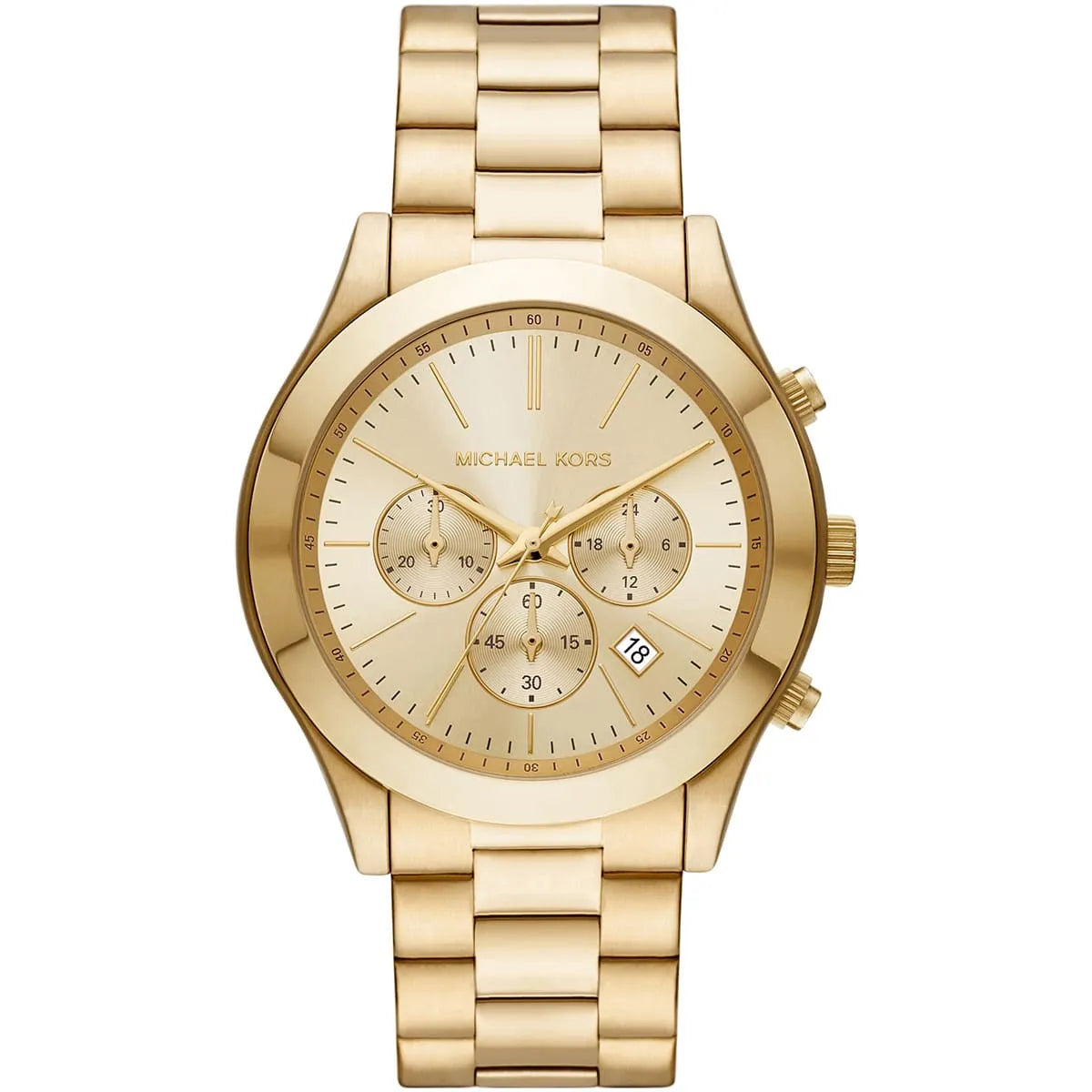 Michael Kors Runway MK8909 men's gold dial gold stainless steel chronograph watch front view