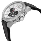 Close-up of Michael Kors MK8922 silver chronograph dial with gray rubber strap