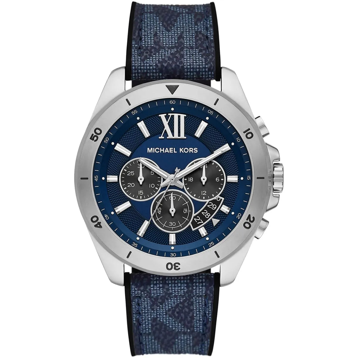 Michael Kors Brecken MK8923 men's blue dial blue silicone rubber chronograph watch front view