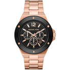 Michael Kors Lennox MK8940 men's black dial rose gold stainless steel chronograph watch front view