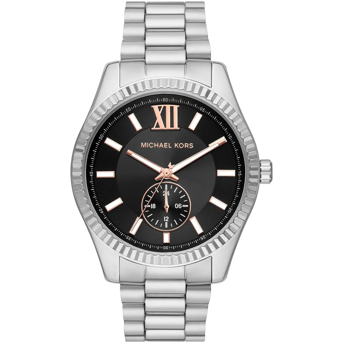 Michael Kors Lexington MK8946 men's black dial silver stainless steel watch front view