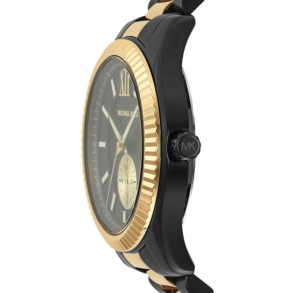 Side profile of Michael Kors Lexington MK8948 two-tone stainless steel men's watch