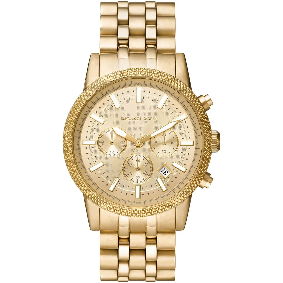 Michael Kors Hutton MK8953 men's gold dial gold stainless steel chronograph watch front view