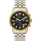 Michael Kors Hutton MK8954 men's black dial two-tone stainless steel chronograph watch front view