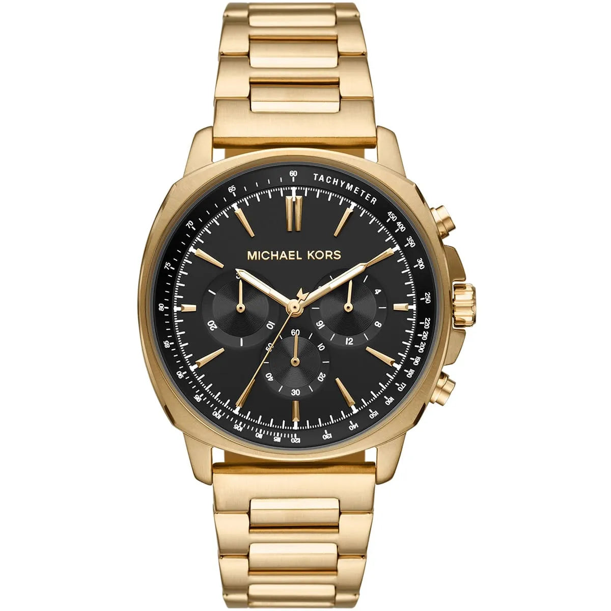 Michael Kors Sullivan MK8969 men's black dial gold stainless steel chronograph watch front view