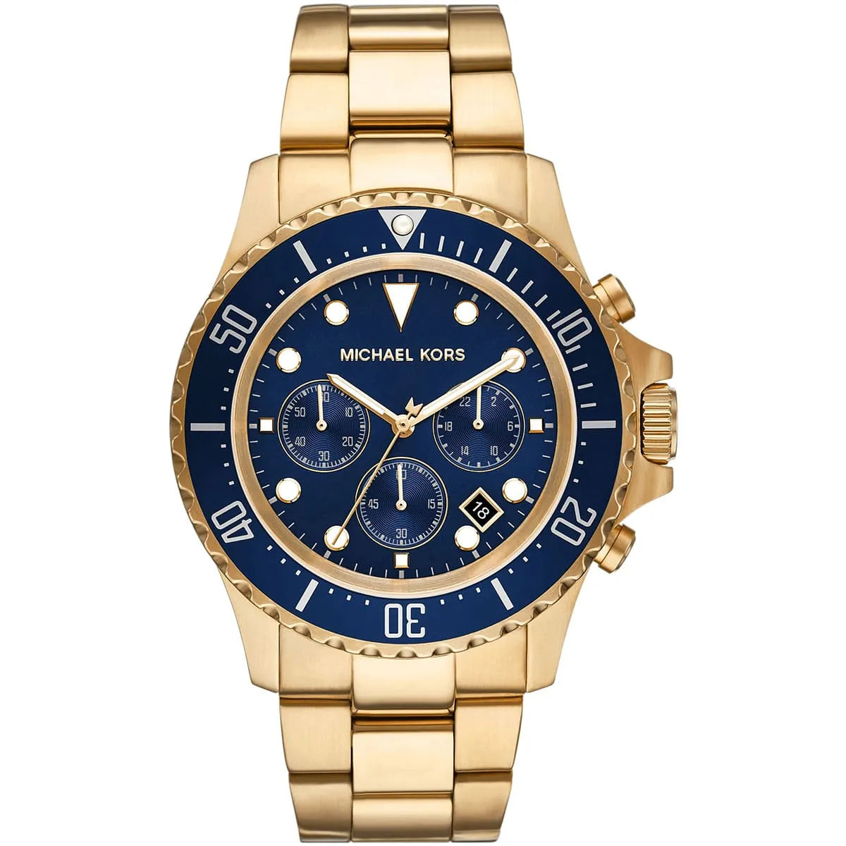 Michael Kors Everest MK8978 men's blue dial gold stainless steel chronograph watch front view