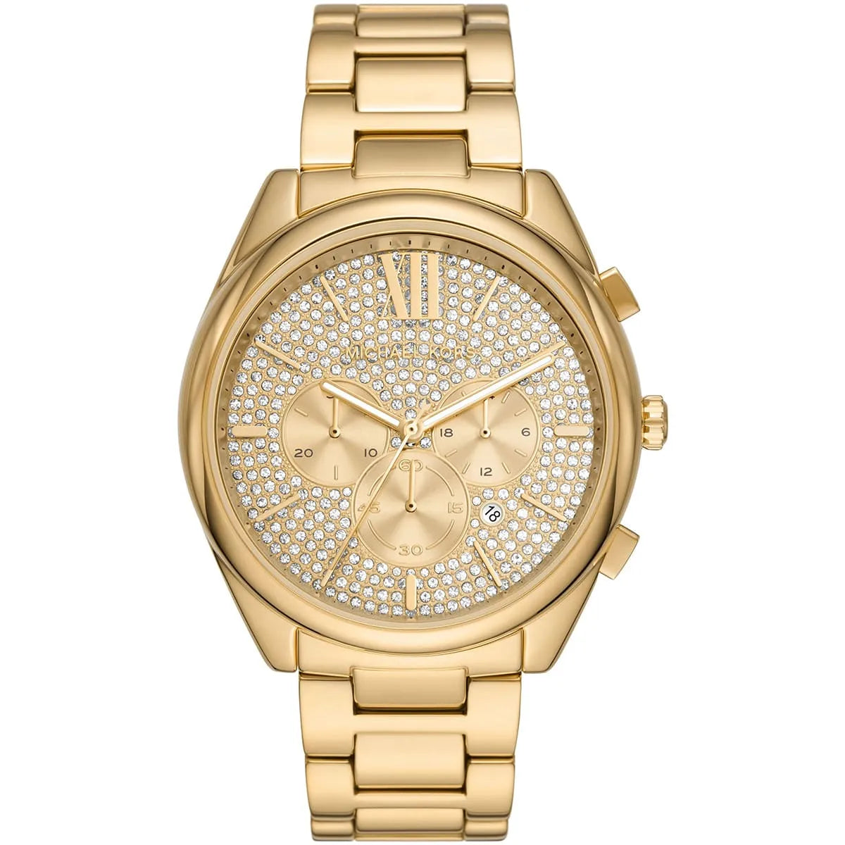 Michael Kors Janelle MK8995 men's gold dial chronograph watch front view