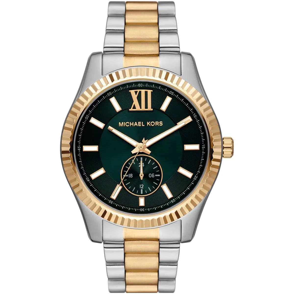 Michael Kors Lexington MK9063 men's green dial two-tone watch front view