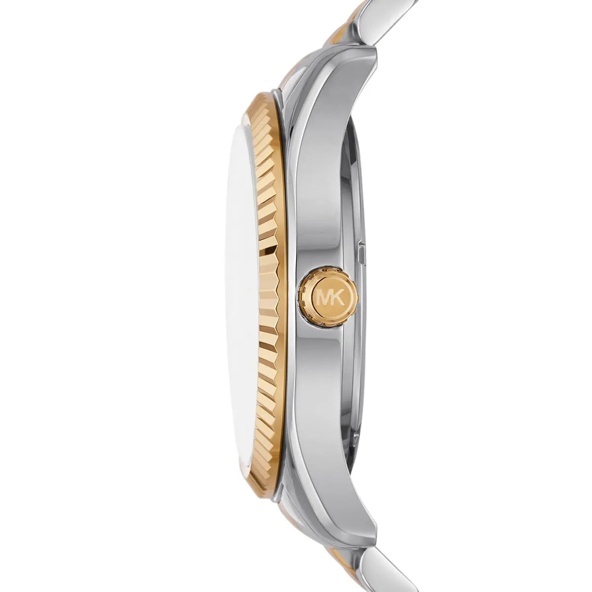 Side profile of Michael Kors Lexington MK9063 two-tone stainless steel men's watch