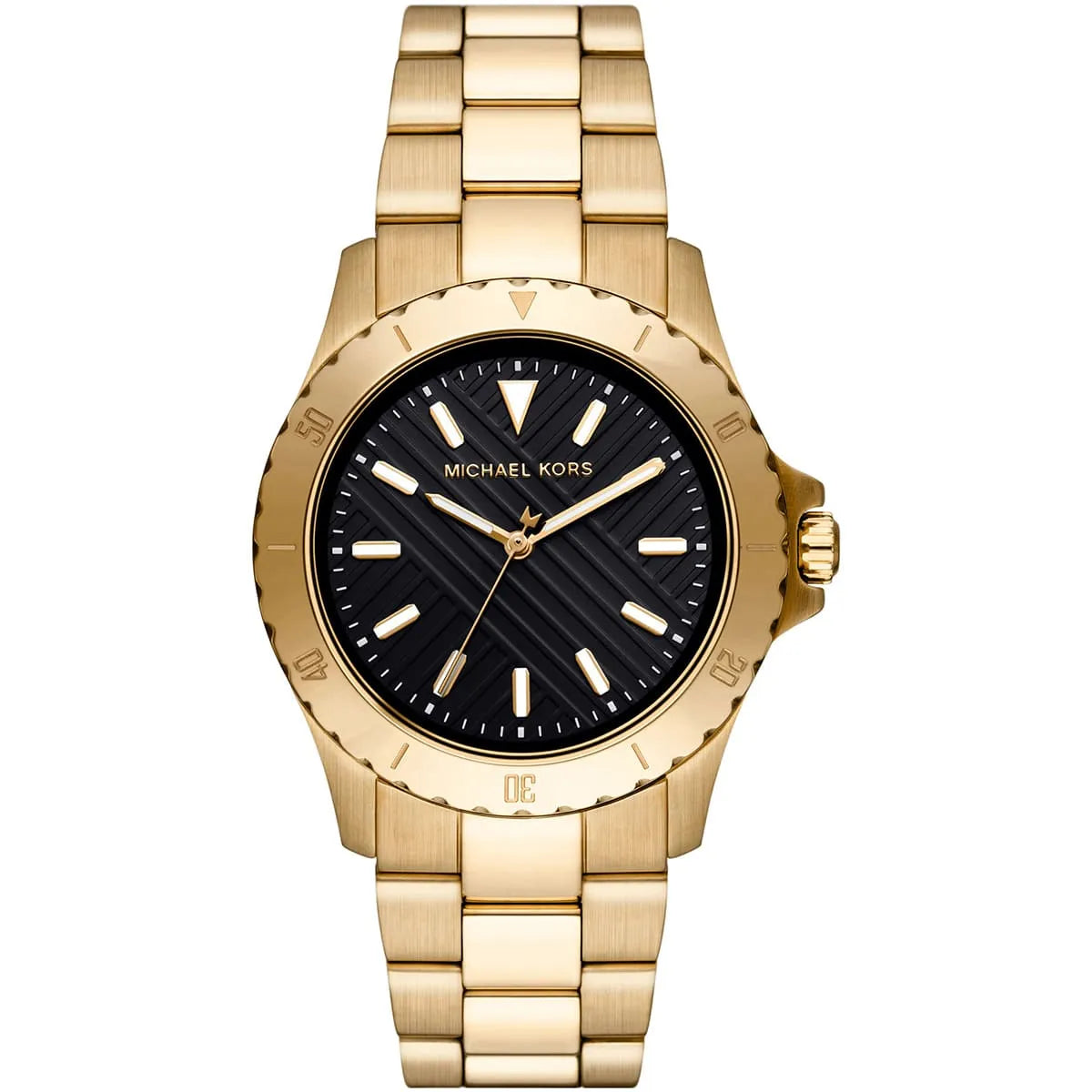 Michael Kors Everest MK9078 men's black dial gold stainless steel watch front view