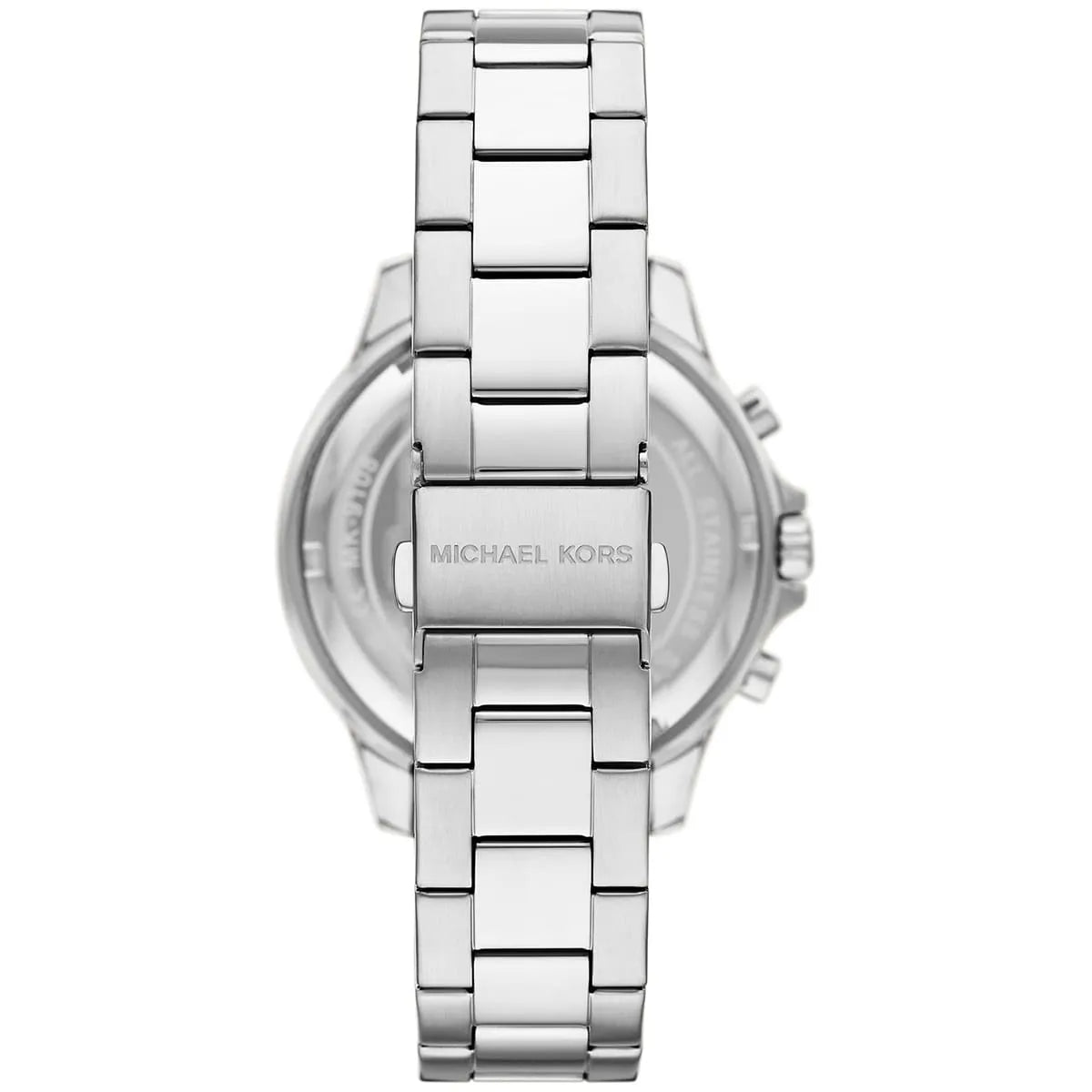 Back case of Michael Kors MK9107 quartz chronograph stainless steel bracelet wristwatch