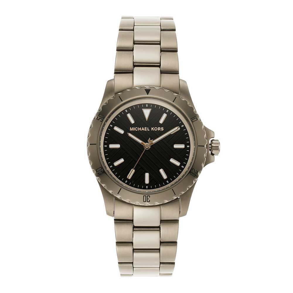 Michael Kors Everest MK9140 men's black dial beige gold stainless steel watch front view