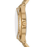 Side profile of Michael Kors Lennox MK1062 gold-tone stainless steel bracelet watch