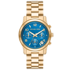 Michael Kors Runway MK7353 women's blue dial gold stainless steel chronograph watch front view
