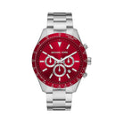 Michael Kors Layton MK8822 men's red dial silver stainless steel chronograph watch front view