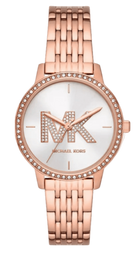 Side profile of Michael Kors Melissa MK1052 rose gold stainless steel bracelet watch