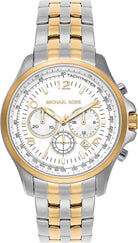 Michael Kors Pilot MK9126 men's white dial two-tone chronograph watch front view