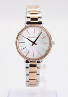 Michael Kors Pyper Gift Set MK1066 women's mother-of-pearl dial two-tone stainless steel watch front view