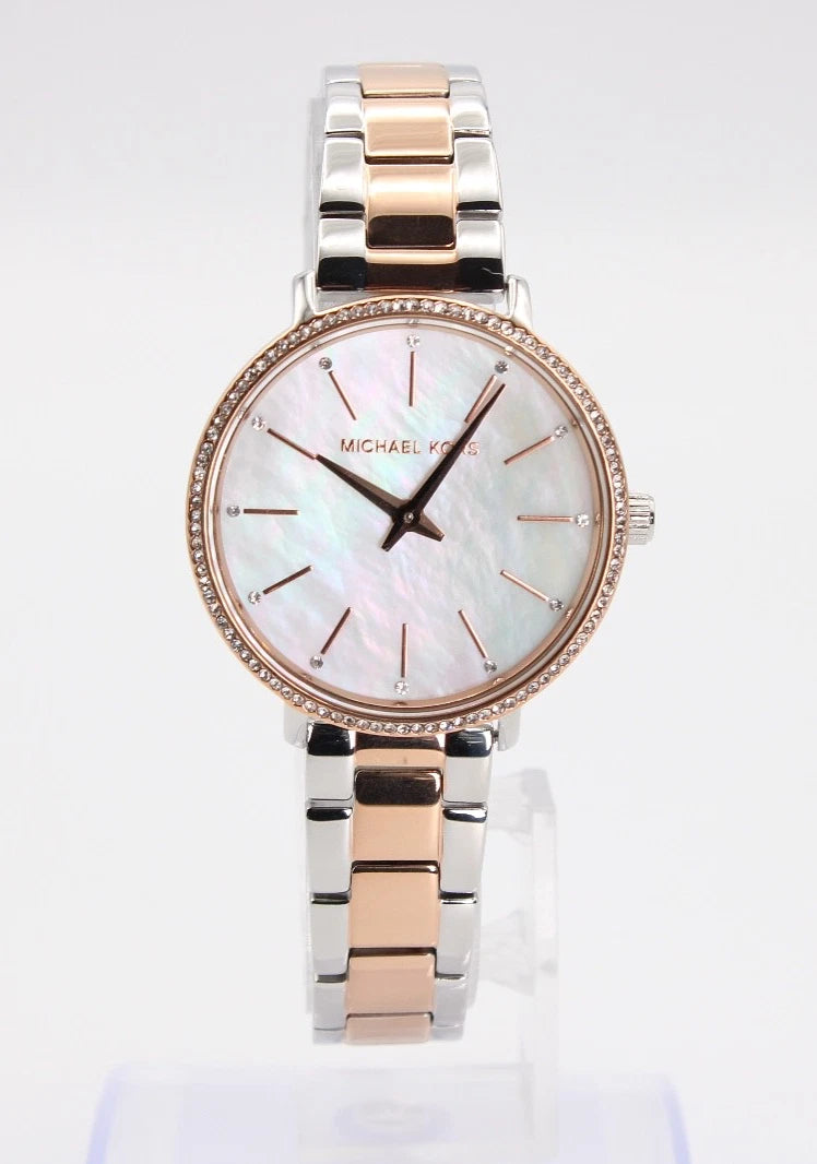 Michael Kors Pyper Gift Set MK1066 women's mother-of-pearl dial two-tone stainless steel watch front view