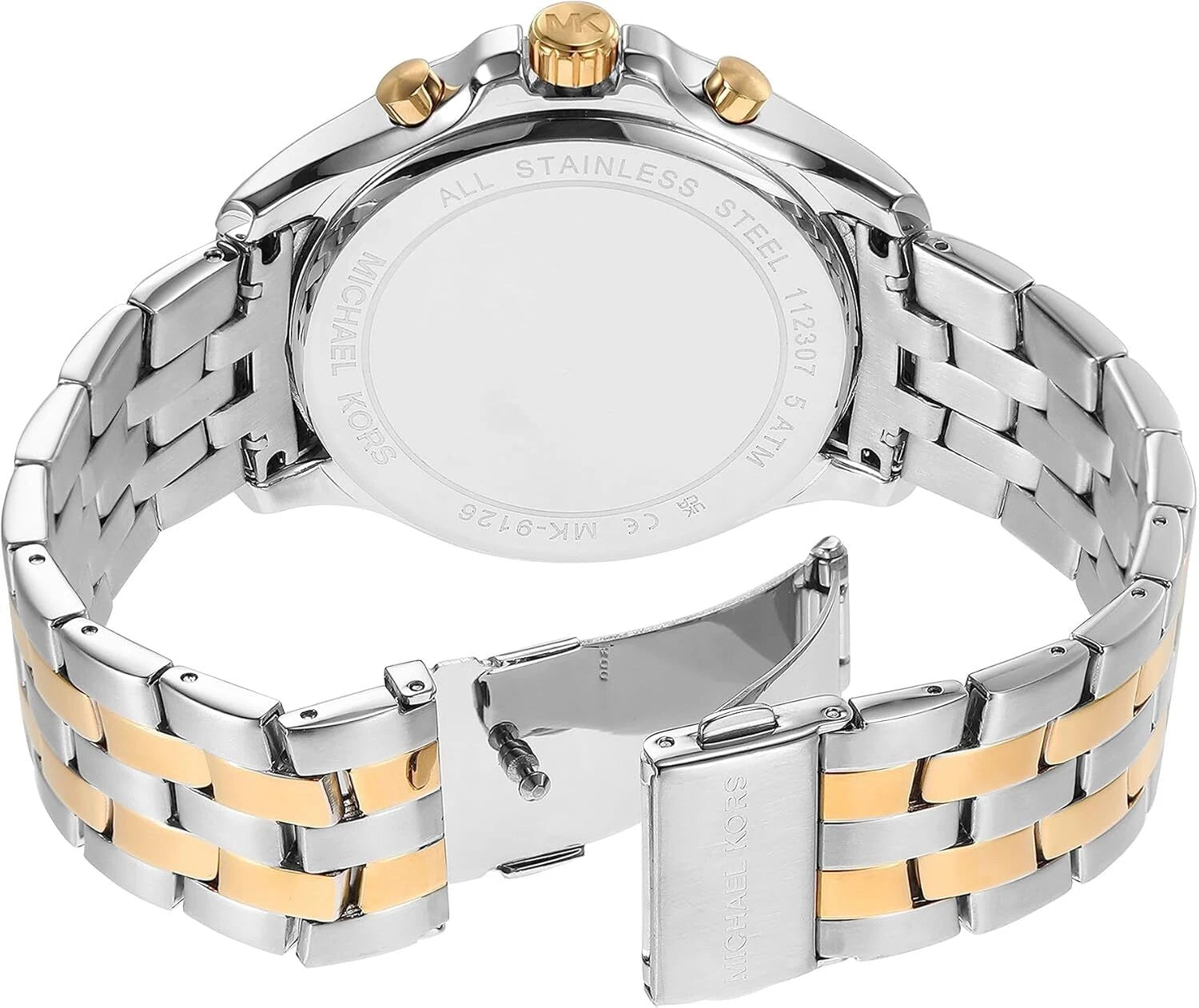 Back case of Michael Kors MK9126 quartz chronograph two-tone bracelet wristwatch