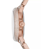 Side profile of Michael Kors Camille MK6997 rose gold stainless steel bracelet watch