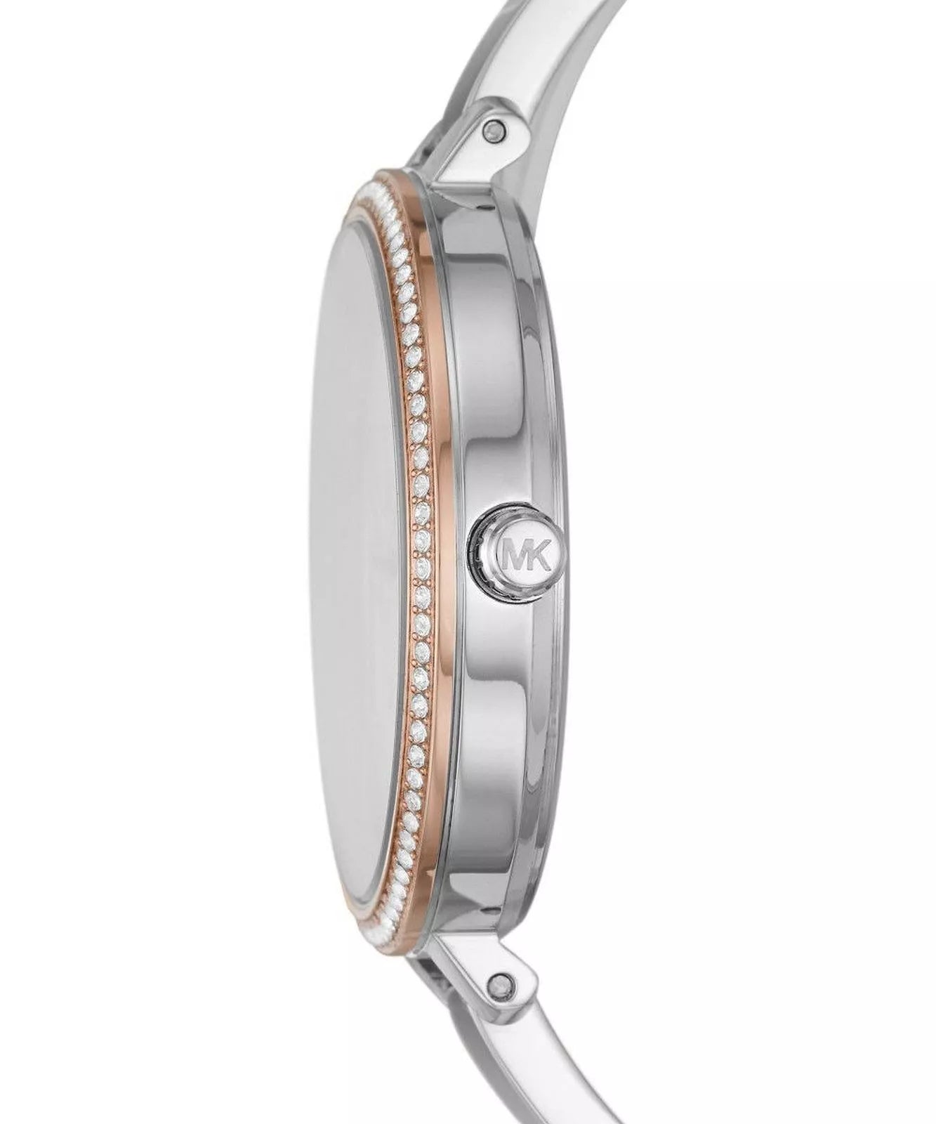 Side profile of Michael Kors Jaryn MK4546 silver stainless steel watch