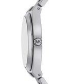 Side profile of Michael Kors Lennox MK7393 silver stainless steel bracelet watch