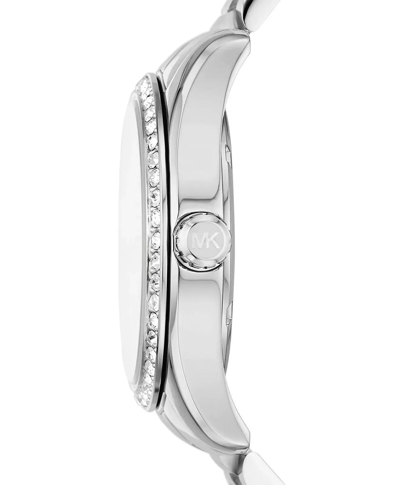 Side profile of Michael Kors Lexington Pavé MK1087SET silver stainless steel women's watch