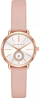 Michael Kors Portia MK2735 women's white dial pink leather watch front view