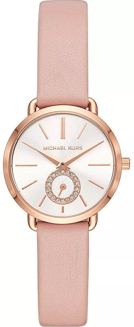 Michael Kors Portia MK2735 women's white dial pink leather watch front view