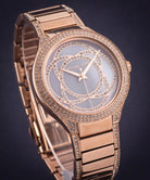 Side profile of Michael Kors Kerry MK3482 gold stainless steel women's watch