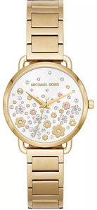 Michael Kors Portia MK3840 women's white dial gold stainless steel watch front view
