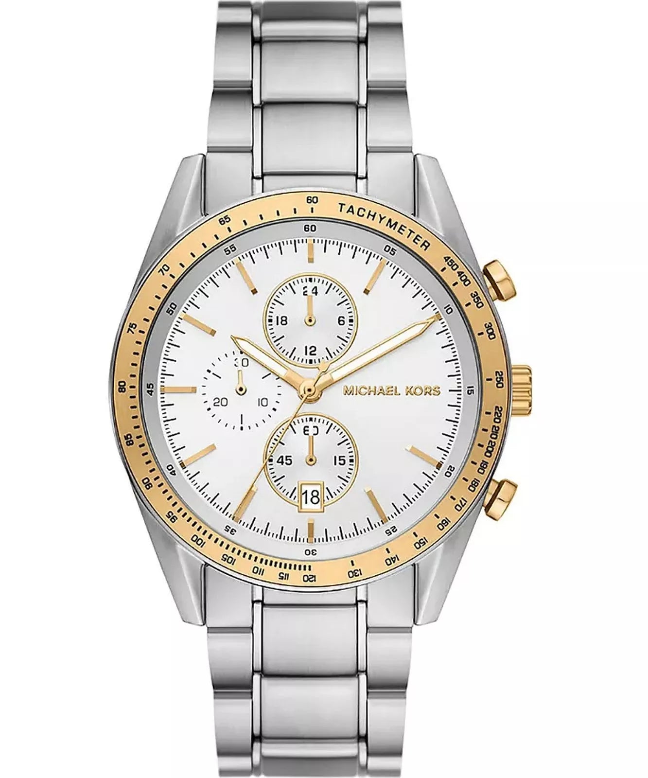 Michael Kors Accelerator MK9112 men's white dial chronograph watch front view