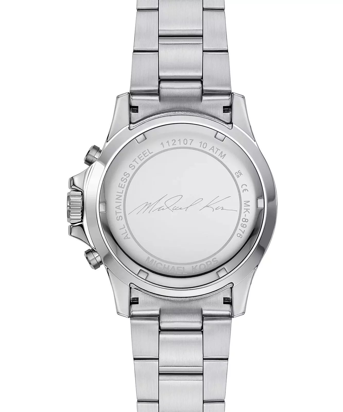 Back case of Michael Kors MK8976 quartz chronograph stainless steel wristwatch
