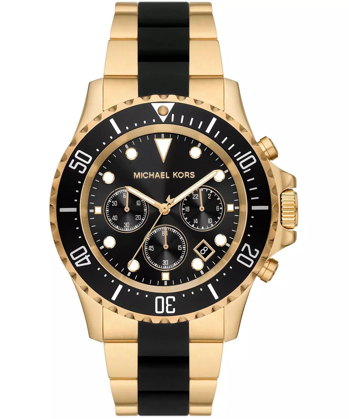 Michael Kors Everest MK8979 men's black dial gold stainless steel chronograph watch front view