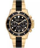Michael Kors Everest MK8979 men's black dial gold stainless steel chronograph watch front view