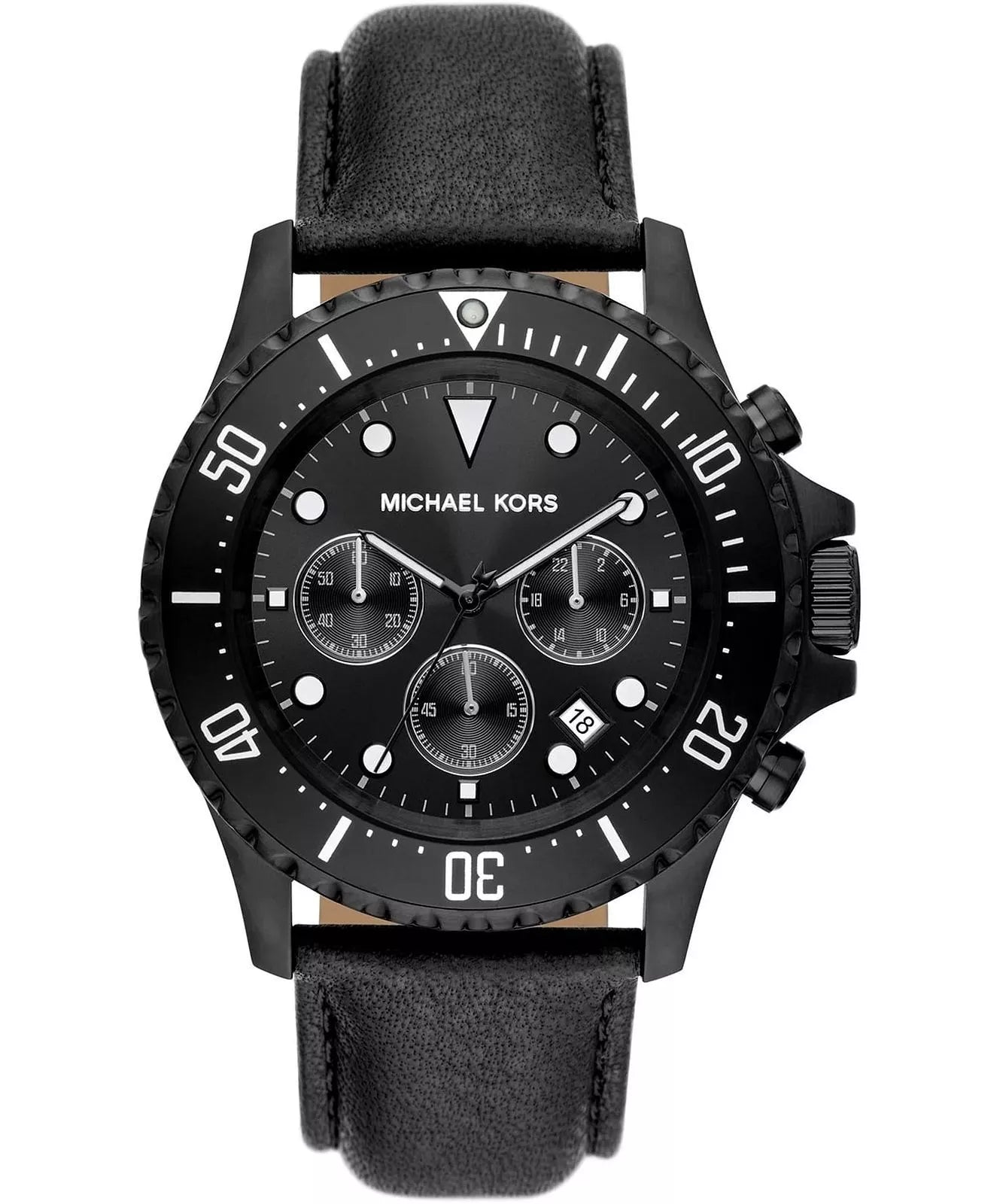 Michael Kors Everett MK9053 men's black dial chronograph watch front view