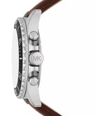 Side profile of Michael Kors Everett MK9054 brown leather strap men's watch