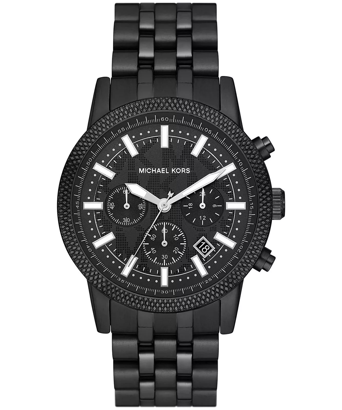 Michael Kors Hutton MK9089 men's black dial chronograph watch front view