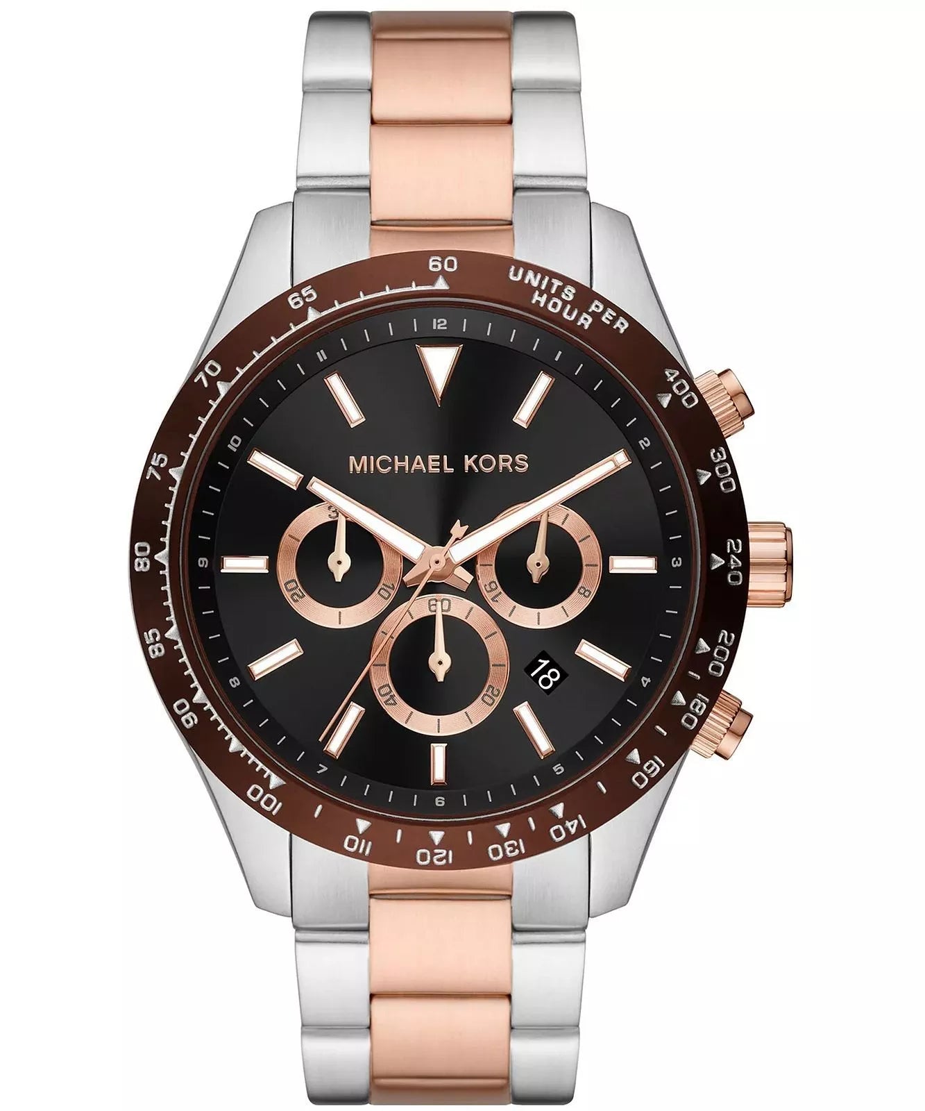 Michael Kors Layton MK8913 men's black dial stainless steel chronograph watch front view