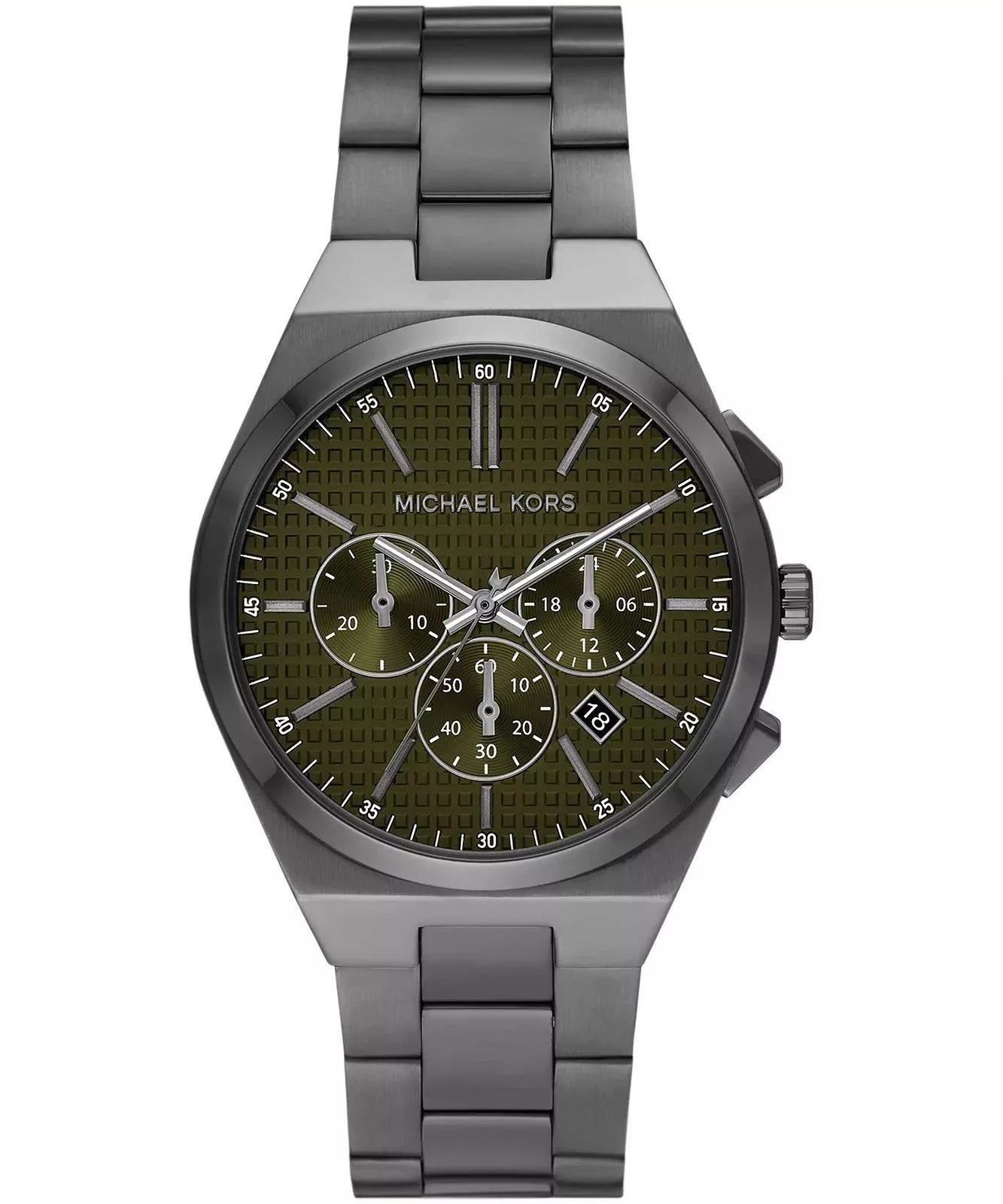 Michael Kors Lennox MK9118 men's green dial chronograph watch front view