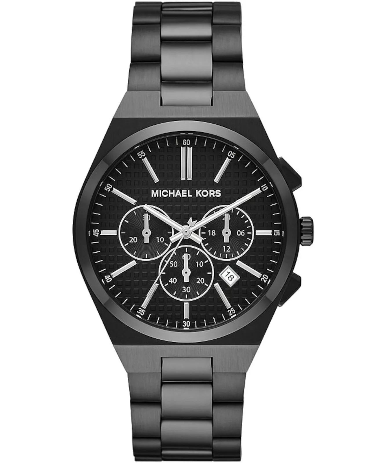 Michael Kors Lennox MK9146 men's black dial black stainless steel chronograph watch front view